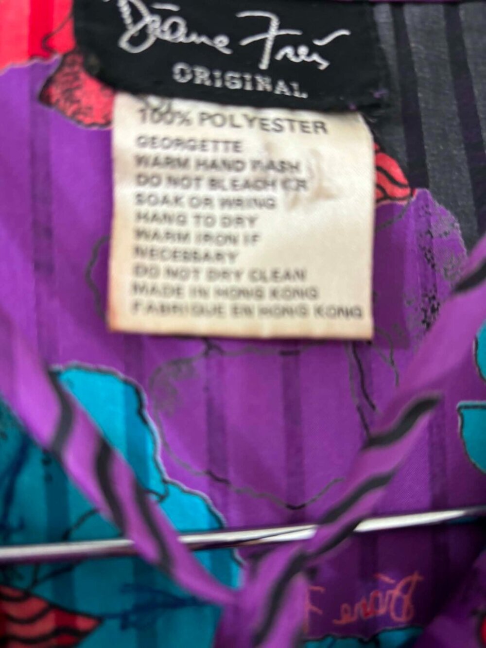 Vintage Diane Freis L Purple Ruffled Floral w/ Spangles & Balloon Sleeves - Picture 2 of 3